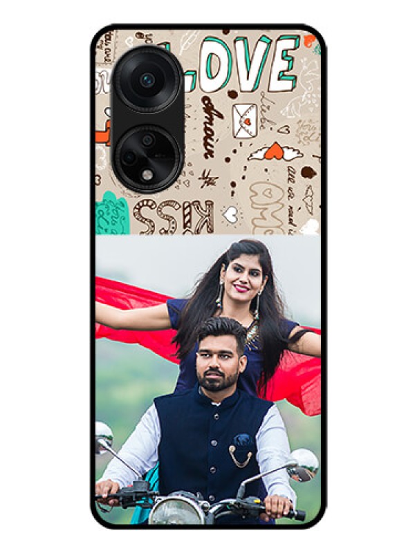 Custom Oppo F23 5G Custom Glass Phone Case - Love Doodle Pattern