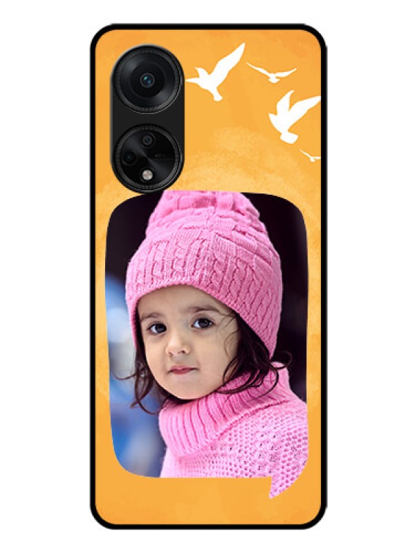 Custom Oppo F23 5G Personalized Glass Phone Case - Water Color Design with Bird Icons