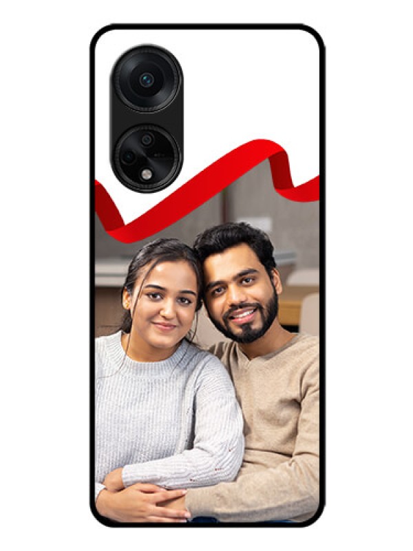 Custom Oppo F23 5G Photo Printing on Glass Case - Red Ribbon Frame Design
