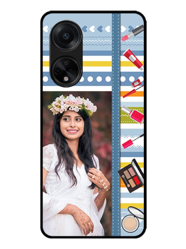 Custom Oppo F23 5G Personalized Glass Phone Case - Makeup Icons Design
