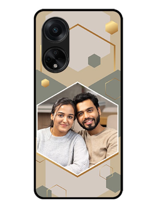 Custom Oppo F23 5G Photo Printing on Glass Case - Stylish Hexagon Pattern Design