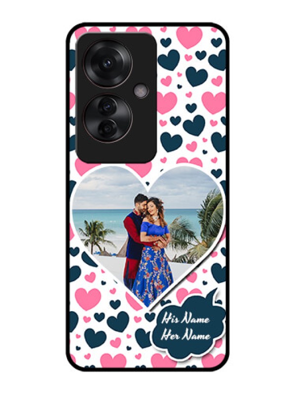 Custom Oppo F25 Pro 5G Custom Glass Phone Case - Pink & Blue Heart Design