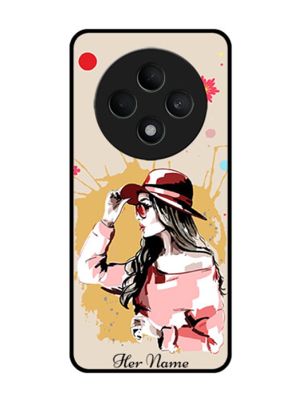 Custom Oppo F27 5G Custom Glass Phone CaseWomen With Pink Hat Design