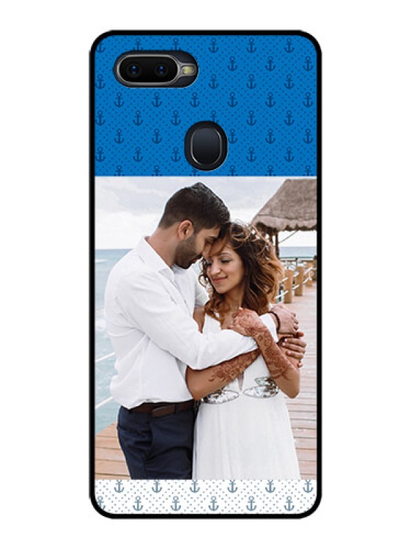 Custom Oppo F9 Pro Photo Printing on Glass Case  - Blue Anchors Design