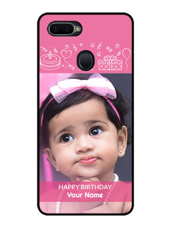 Custom Oppo F9 Pro Photo Printing on Glass Case  - with Birthday Line Art Design
