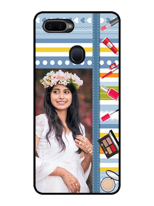 Custom Oppo F9 Pro Personalized Glass Phone Case  - Makeup Icons Design