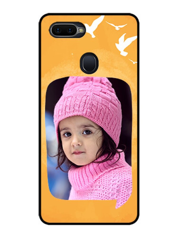 Custom Oppo F9 Personalized Glass Phone Case  - Water Color Design with Bird Icons