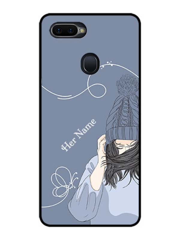 Custom Oppo F9 Custom Glass Mobile Case - Girl in winter outfit Design