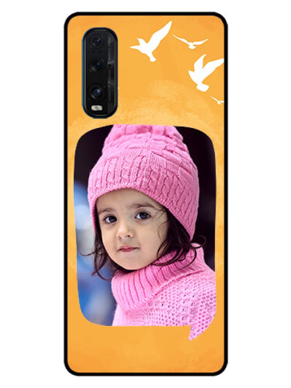 Custom Oppo Find X2 Personalized Glass Phone Case  - Water Color Design with Bird Icons