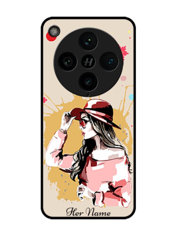 Custom Find X8 Pro 5G Custom Glass Phone Case - Women With Pink Hat Design