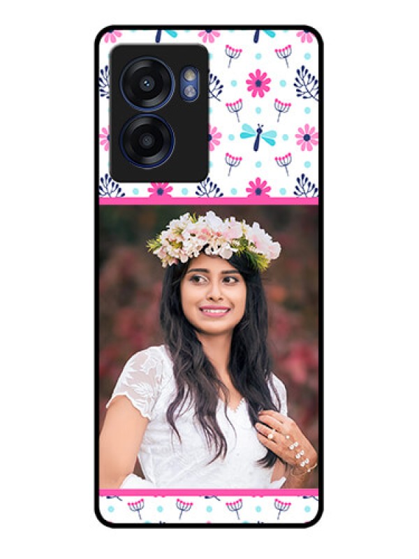 Custom Oppo K10 5G Photo Printing on Glass Case - Colorful Flower Design