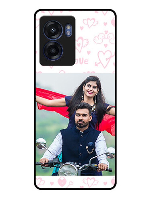 Custom Oppo K10 5G Custom Glass Mobile Case - Pink Flying Heart Design