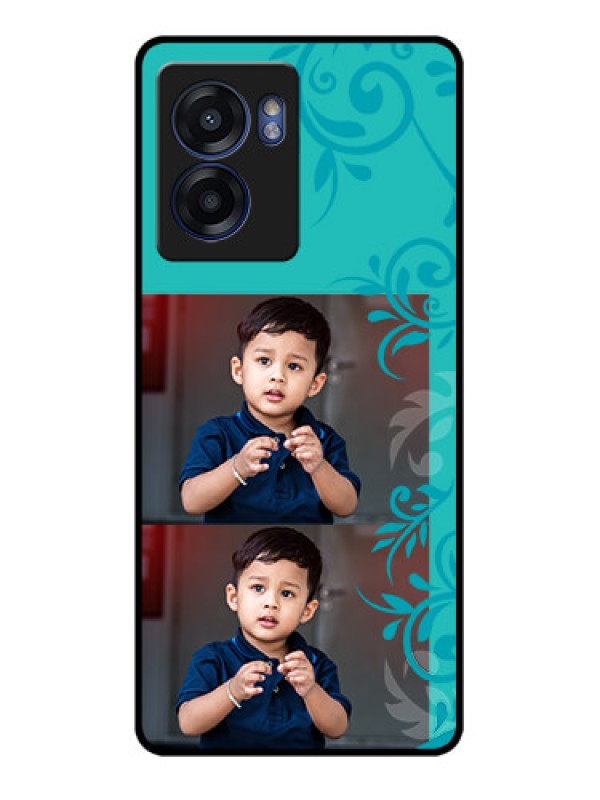 Custom Oppo K10 5G Personalized Glass Phone Case - with Photo and Green Floral Design