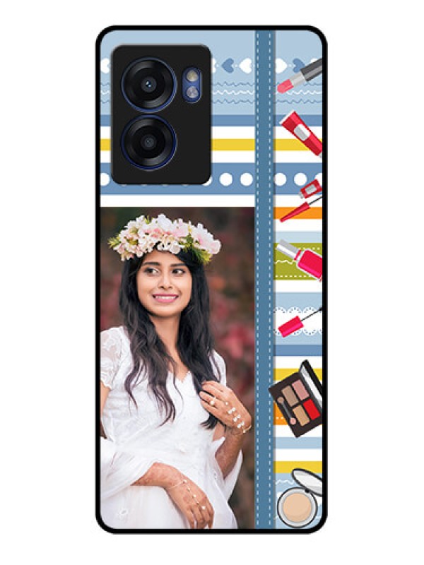 Custom Oppo K10 5G Personalized Glass Phone Case - Makeup Icons Design