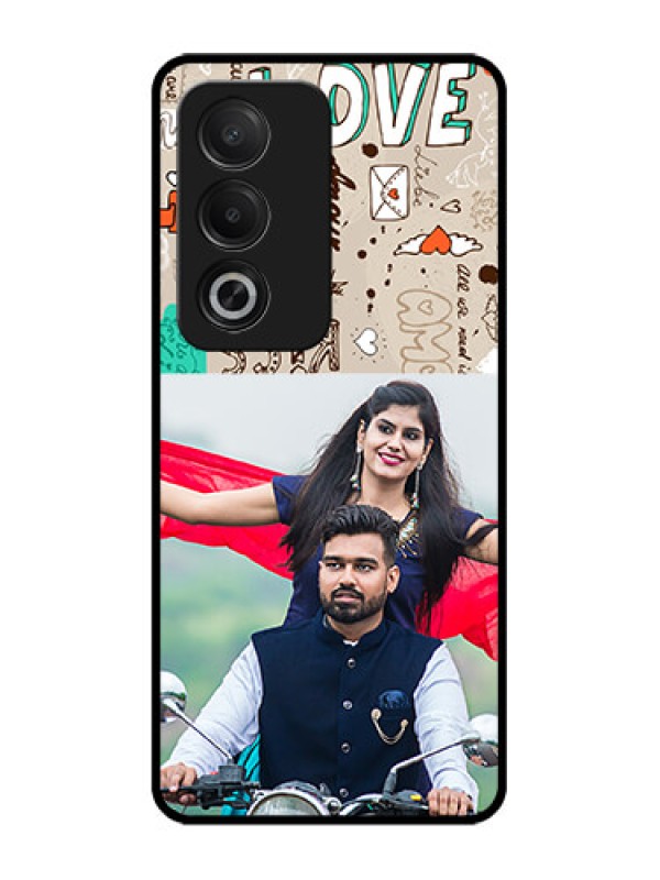 Custom Oppo K12x 5G Custom Glass Phone Case - Love Doodle Pattern