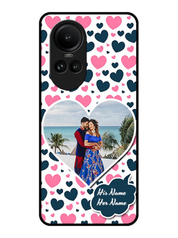 Custom Oppo Reno 10 5G Custom Glass Phone Case - Pink & Blue Heart Design