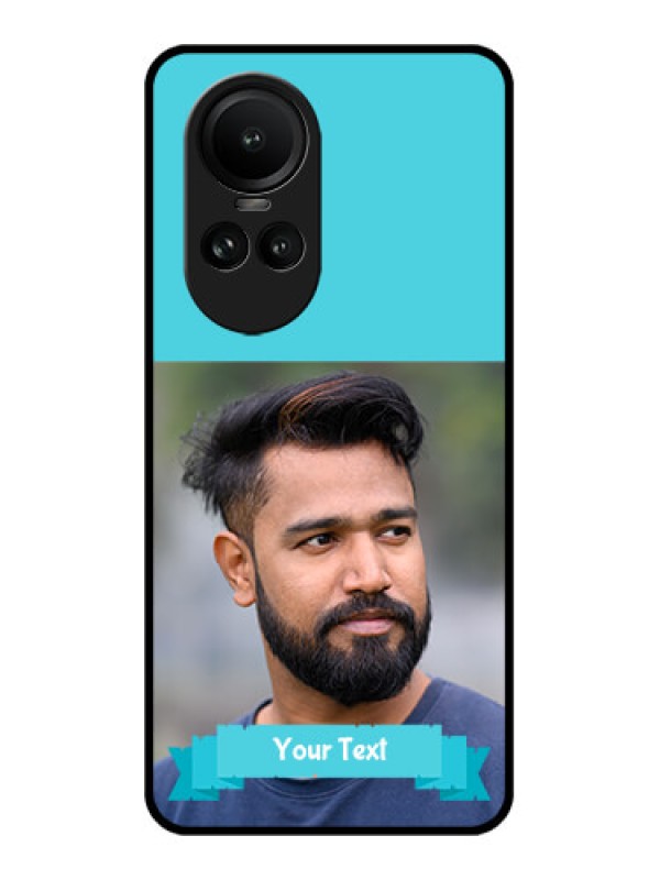 Custom Oppo Reno 10 5G Personalized Glass Phone Case - Simple Blue Color Design