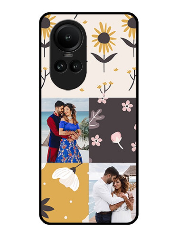 Custom Oppo Reno 10 5G Photo Printing on Glass Case - 3 Images with Floral Design