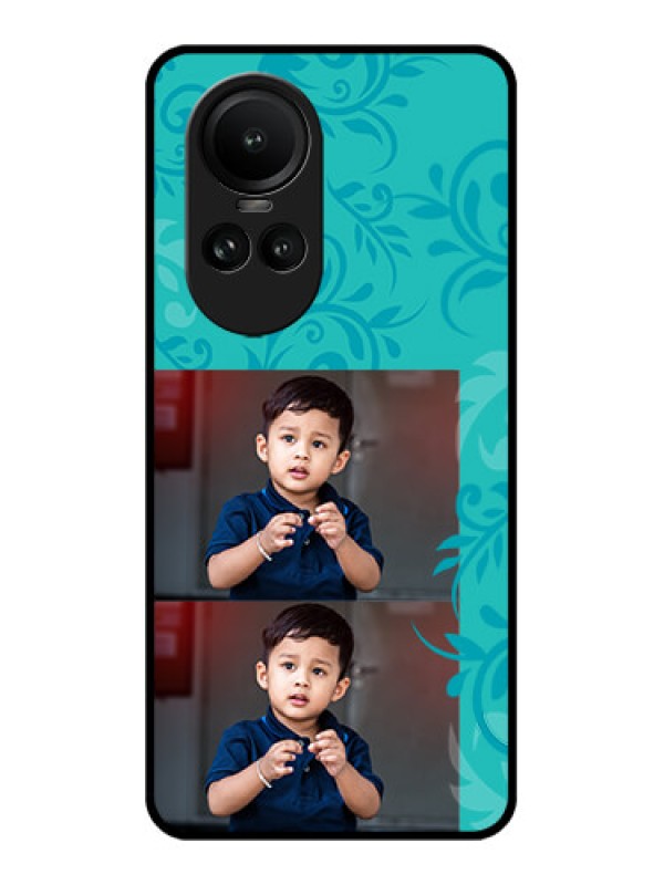 Custom Oppo Reno 10 Pro 5G Personalized Glass Phone Case - with Photo and Green Floral Design