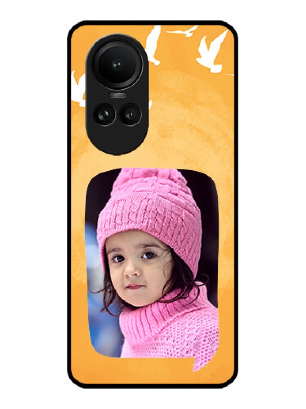Custom Oppo Reno 10 Pro 5G Personalized Glass Phone Case - Water Color Design with Bird Icons