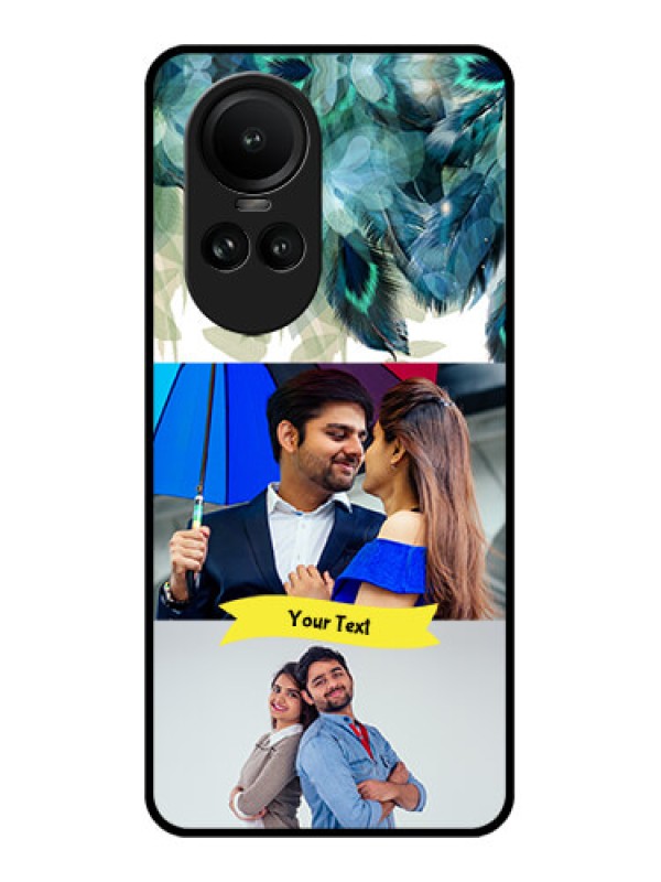 Custom Oppo Reno 10 Pro 5G Personalized Glass Phone Case - Image with Boho Peacock Feather Design