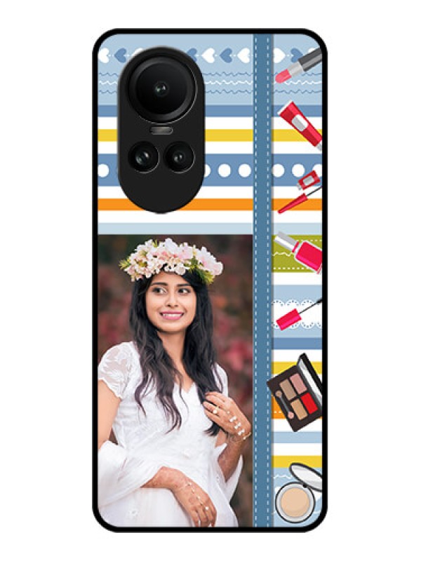 Custom Oppo Reno 10 Pro 5G Personalized Glass Phone Case - Makeup Icons Design
