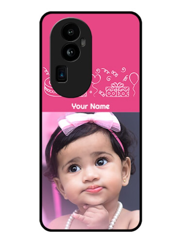 Custom Oppo Reno 10 Pro Plus 5G Photo Printing on Glass Case - with Birthday Line Art Design