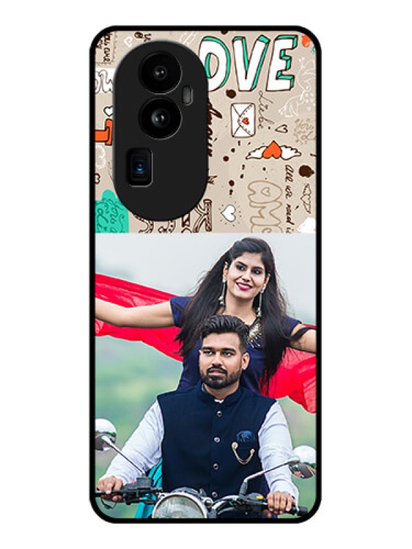 Custom Oppo Reno 10 Pro Plus 5G Custom Glass Phone Case - Love Doodle Pattern