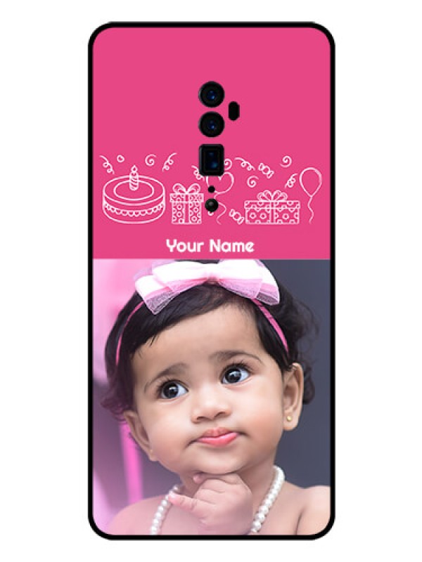 Custom Reno 10x zoom Photo Printing on Glass Case  - with Birthday Line Art Design