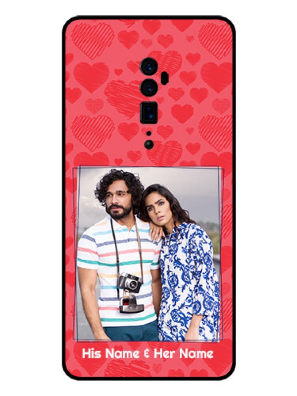 Custom Reno 10x zoom Photo Printing on Glass Case  - with Red Heart Symbols Design