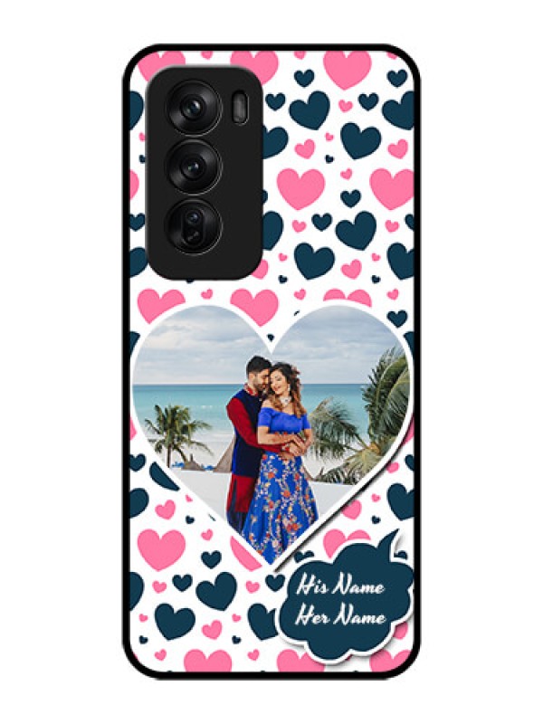 Custom Oppo Reno 12 Pro 5G Custom Glass Phone CasePink and Blue Heart Design