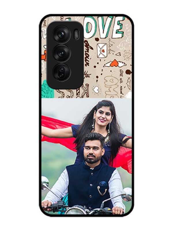 Custom Oppo Reno 12 Pro 5G Custom Glass Phone CaseLove Doodle Pattern