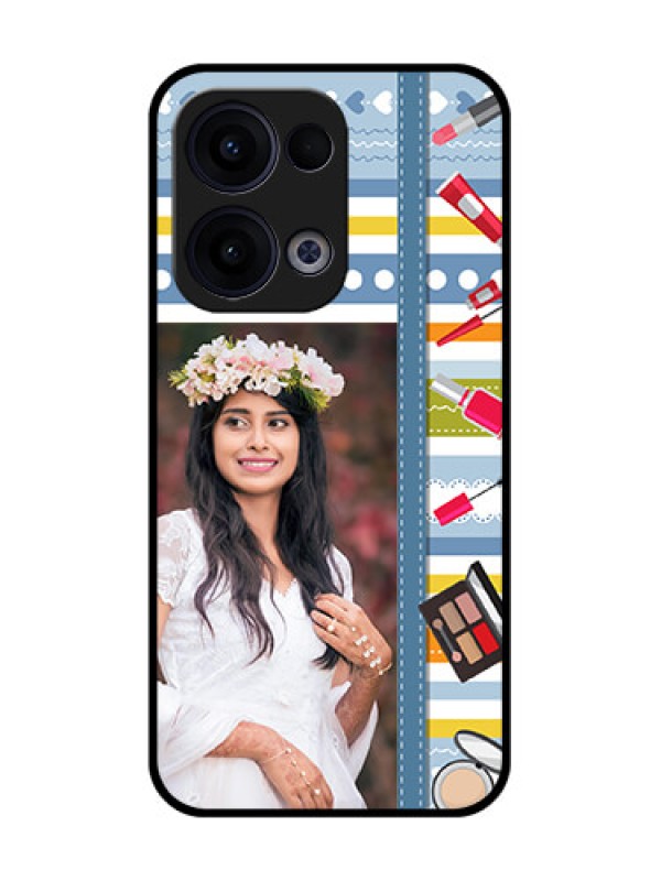 Custom Reno 13 5G Custom Glass Phone Case - Makeup Icons Design