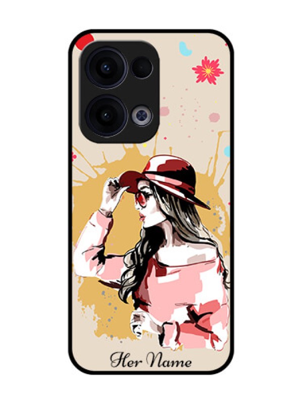 Custom Reno 13 5G Custom Glass Phone Case - Women With Pink Hat Design