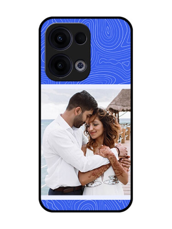Custom Reno 13 5G Custom Glass Phone Case - Curved Line Art With Blue And White Design