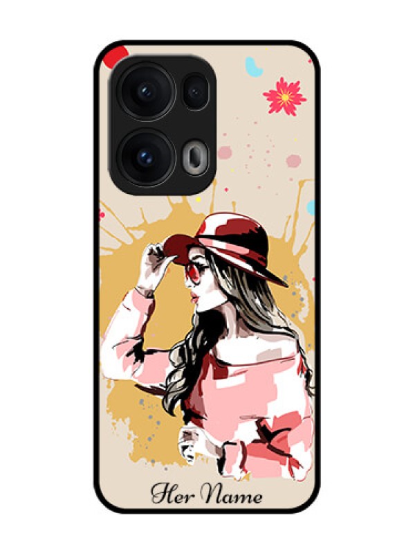 Custom Reno 13 Pro 5G Custom Glass Phone CaseWomen With Pink Hat Design