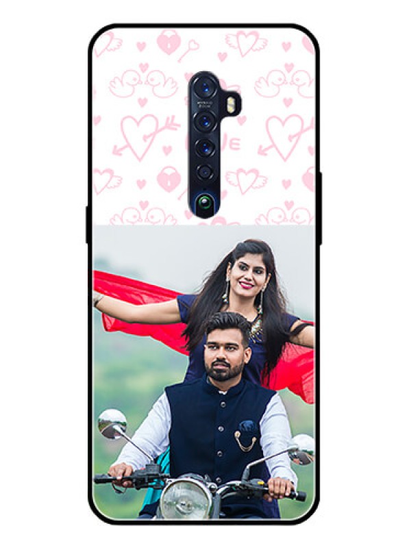 Custom Reno 2 Custom Glass Mobile Case  - Pink Flying Heart Design