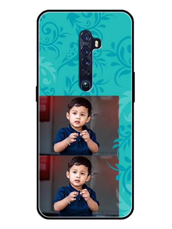 Custom Reno 2 Personalized Glass Phone Case  - with Photo and Green Floral Design 
