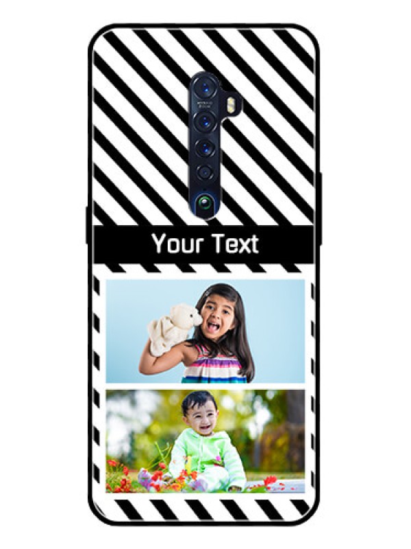Custom Reno 2 Photo Printing on Glass Case  - Black And White Stripes Design