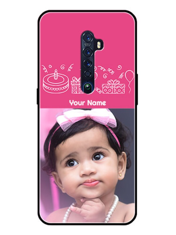 Custom Reno 2 Photo Printing on Glass Case  - with Birthday Line Art Design