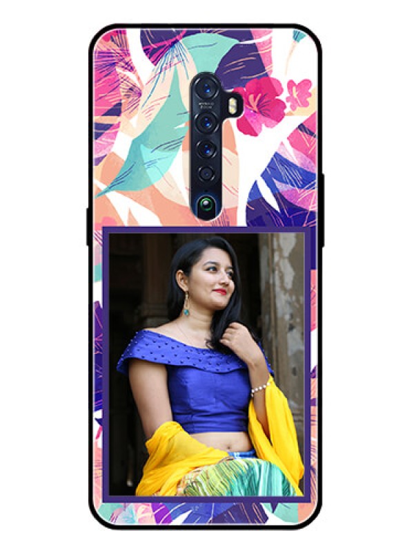 Custom Reno 2 Custom Glass Mobile Case  - Abstract Floral Design