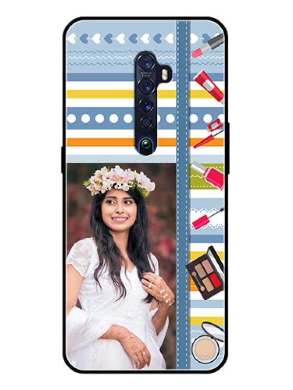 Custom Reno 2 Personalized Glass Phone Case  - Makeup Icons Design