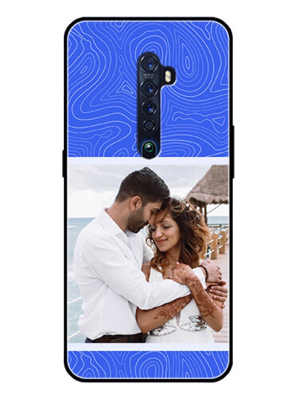 Custom Oppo Reno 2 Custom Glass Mobile Case - Curved line art with blue and white Design