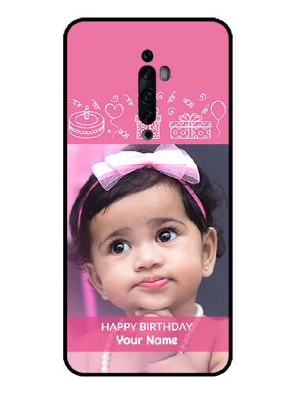 Custom Oppo Reno 2F Photo Printing on Glass Case  - with Birthday Line Art Design