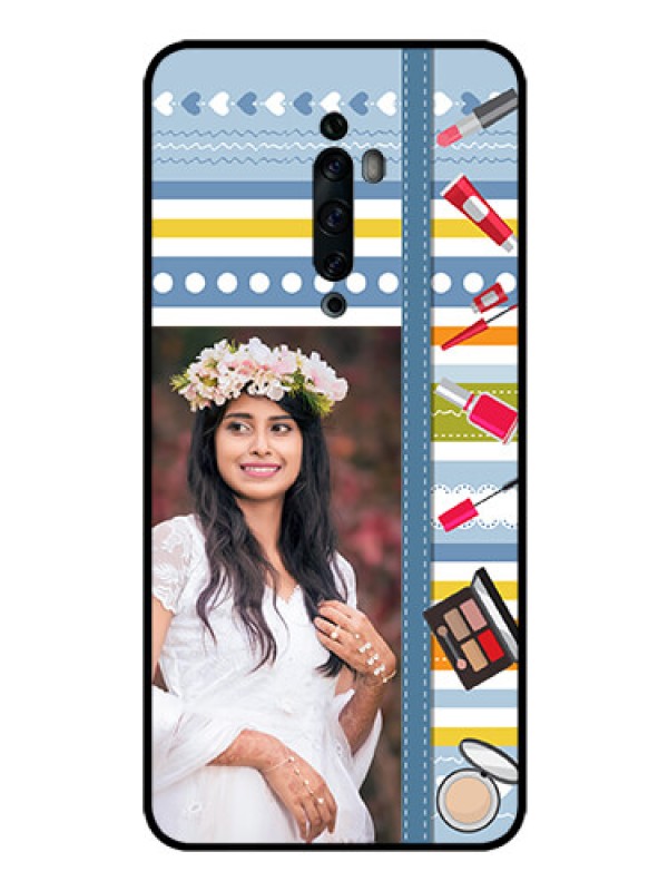 Custom Oppo Reno 2F Personalized Glass Phone Case  - Makeup Icons Design