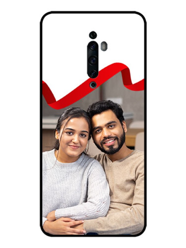 Custom Oppo Reno 2Z Photo Printing on Glass Case  - Red Ribbon Frame Design