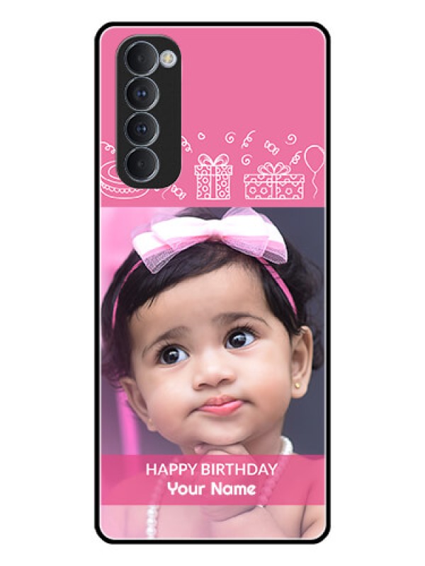 Custom Oppo Reno 4 Pro Photo Printing on Glass Case  - with Birthday Line Art Design