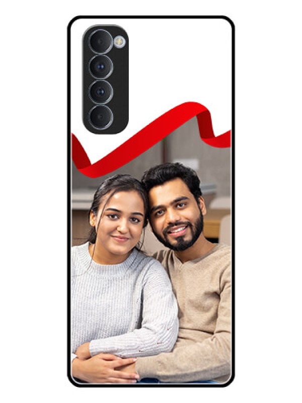 Custom Oppo Reno 4 Pro Photo Printing on Glass Case  - Red Ribbon Frame Design
