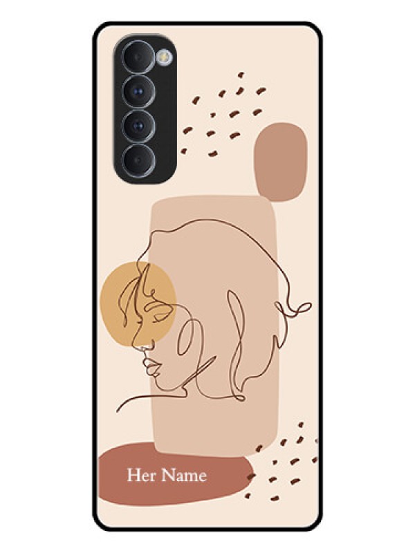 Custom Oppo Reno 4 Pro Photo Printing on Glass Case - Calm Woman line art Design
