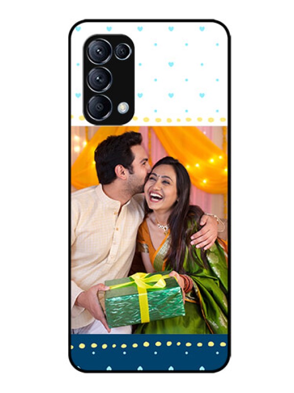 Custom Reno 5 Pro 5G Personalized Glass Phone Case  - White and Blue Abstract Design